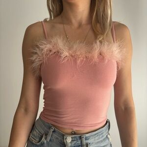 Feather Trim Pink Cami Top
